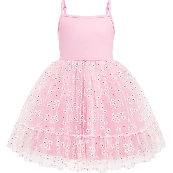 🆕Toddler Girls Pink Daisy Tulle Dress Rainbow Tutu Birthday Princess 2-6T - Picture 1 of 9